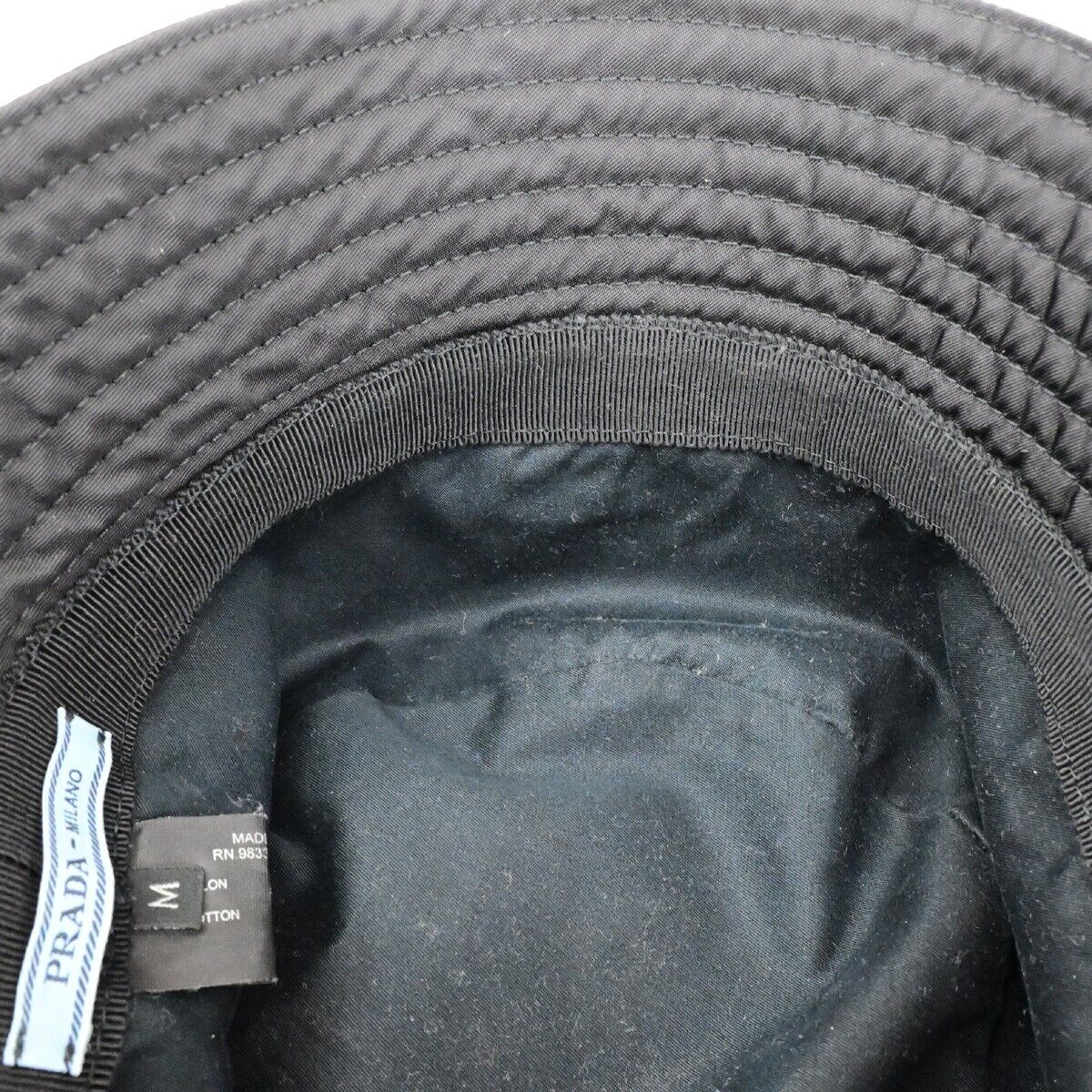 PRADA Logo Tessuto Bucket Hat Side M 100% Nylon Black Italy 80RK564