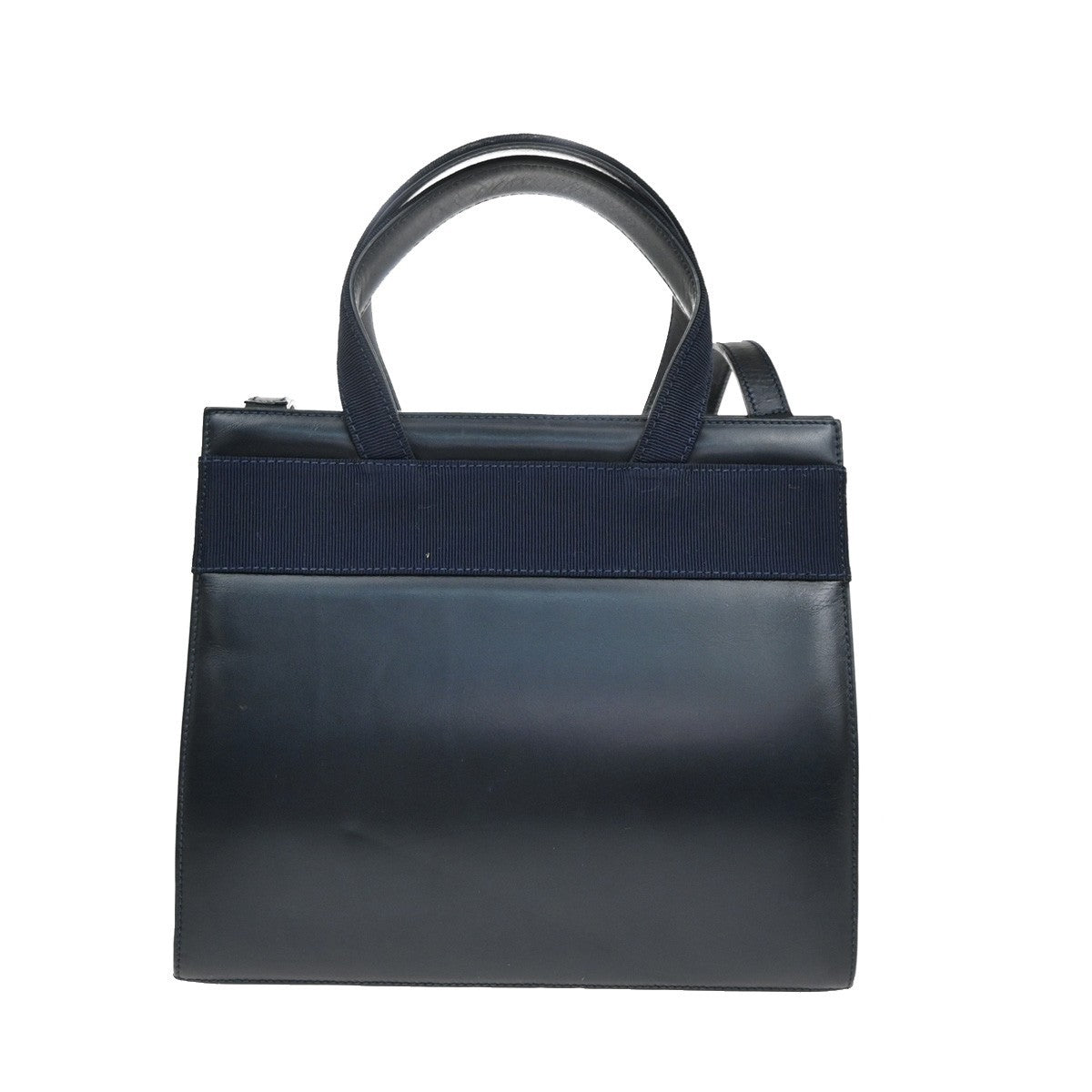 SALVATORE FERRAGAMO Logo Vara 2Way Hand Bag Canvas Leather Navy Blue GHW 38AA041