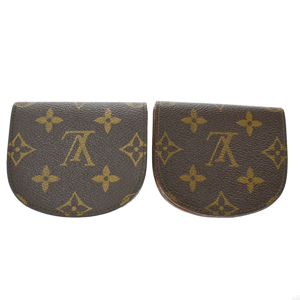 LOUIS VUITTON LV Logo 2 Set Coin Case Wallet Monogram Leather Brown 05EF836