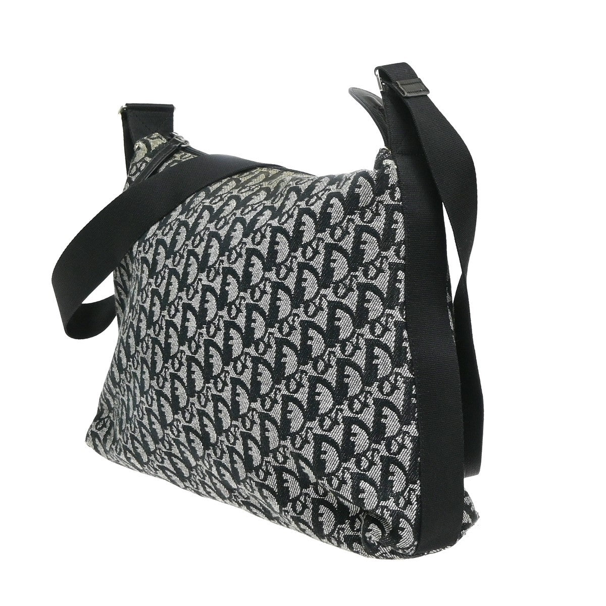 CHRISTIAN DIOR Logo Trotter Pattern shoulder Bag Canvas Leather Black 87SA027