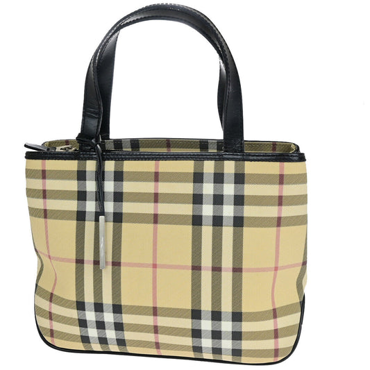 BURBERRY Logo Hand Shoulder Bag Nova Check Leather Black Beige SHW Italy 69SJ215