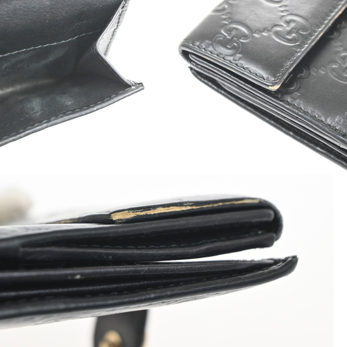 GUCCI Logo Guccissima GG Lovely Heart Bifold Long Wallet Leather Black 02KD033