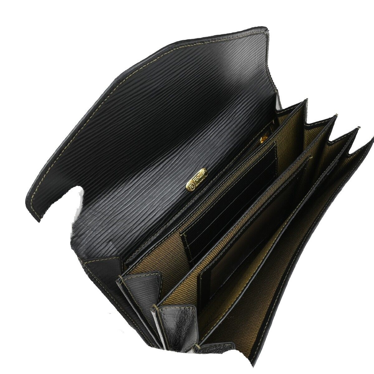 FENDI Logo Zucca Pattern Bifold Wallet Purse Canvas Leather Brown Black 37RJ803