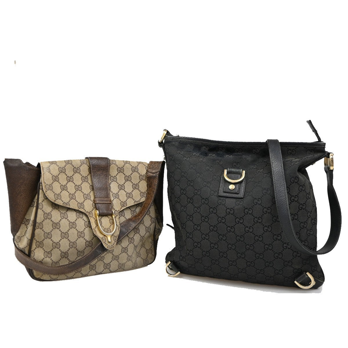 GUCCI GG Pattern 2 Set Shoulder Bags PVC Canvas Beige Black GHW Italy 02DA138