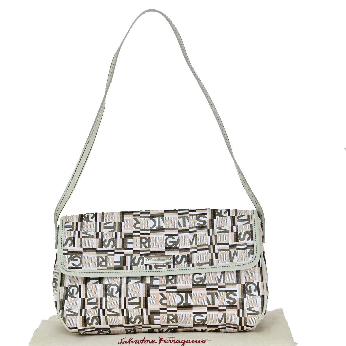 SALVATORE FERRAGAMO Logo Shoulder Bag PVC Leather White SHW Italy 30KA267