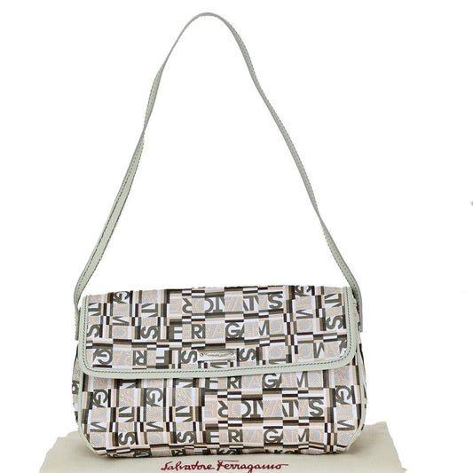 SALVATORE FERRAGAMO Logo Shoulder Bag PVC Leather White SHW Italy 30KA267