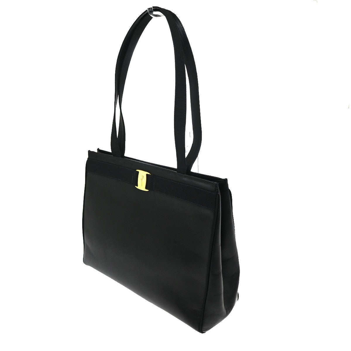SALVATORE FERRAGAMO Vara Tote Shoulder Bag Canvas Leather Black GHW 66TA485