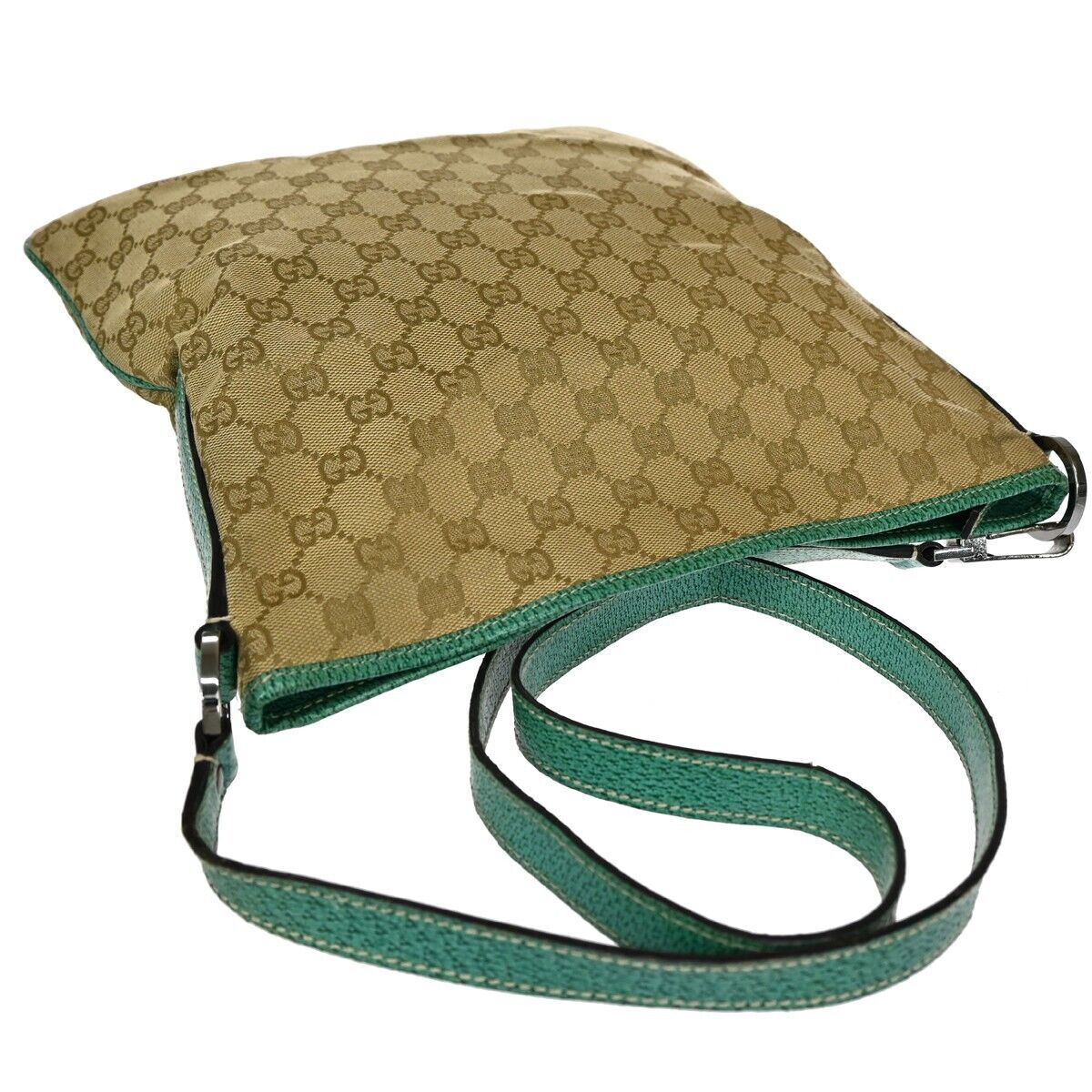 GUCCI Logo GG Pattern Crossbody Shoulder Bag Canvas Leather Beige Green 67EA104