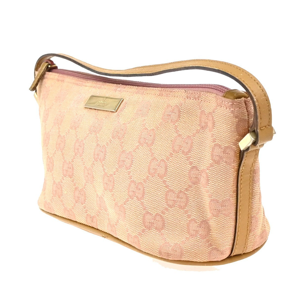 GUCCI Logo GG Pattern Hand Bag Canvas Leather Brown Pink GHW Italy 62ZA265