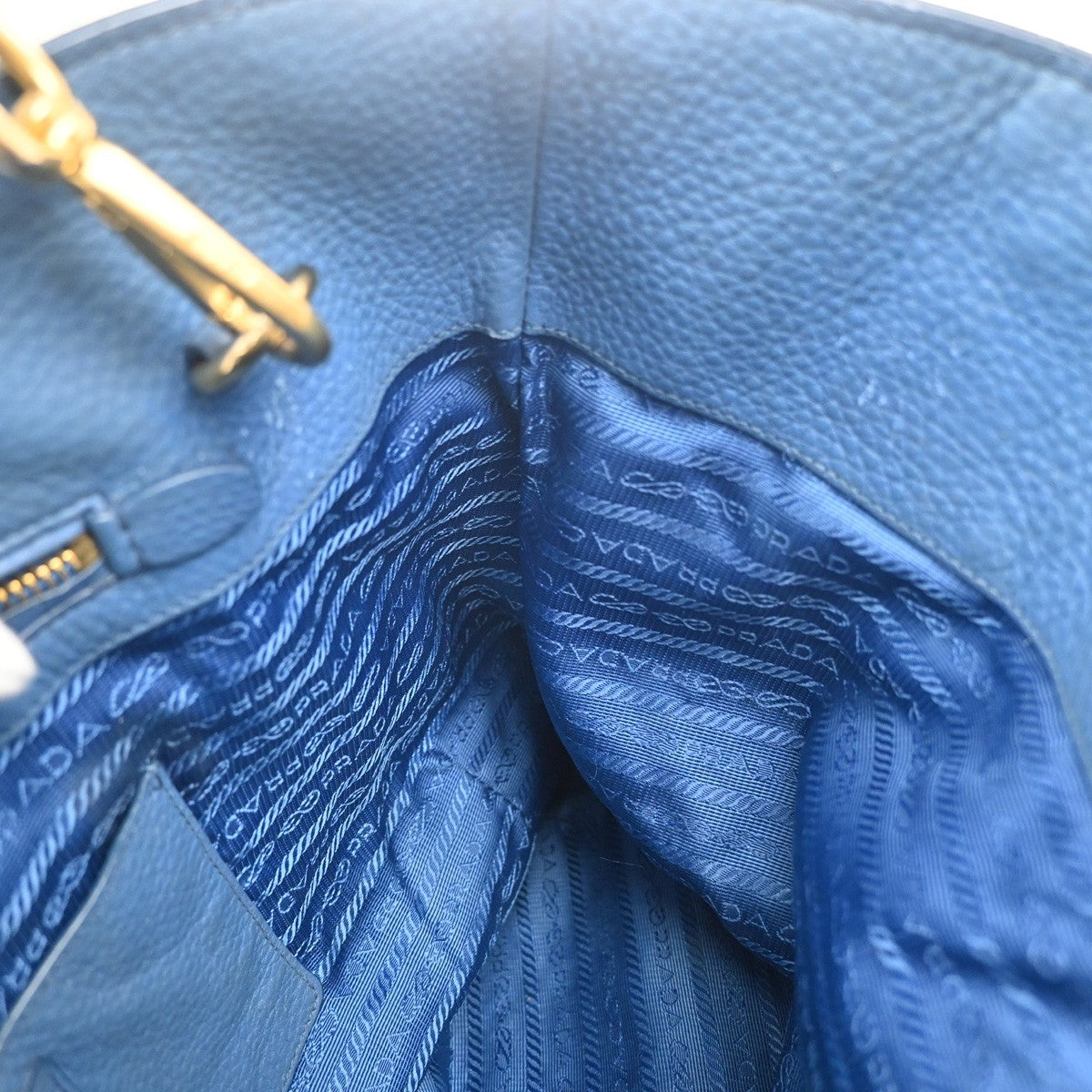 PRADA Logo 2way Shoulder Hand Bag Vitello Daino Leather Blue GHW 76MA442