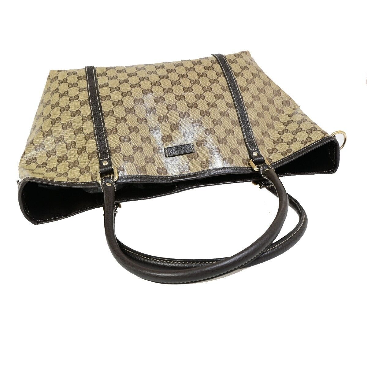 GUCCI GG Canvas Crystal Tote Shoulder Bag Coating Leather Brown Italy 34FB073