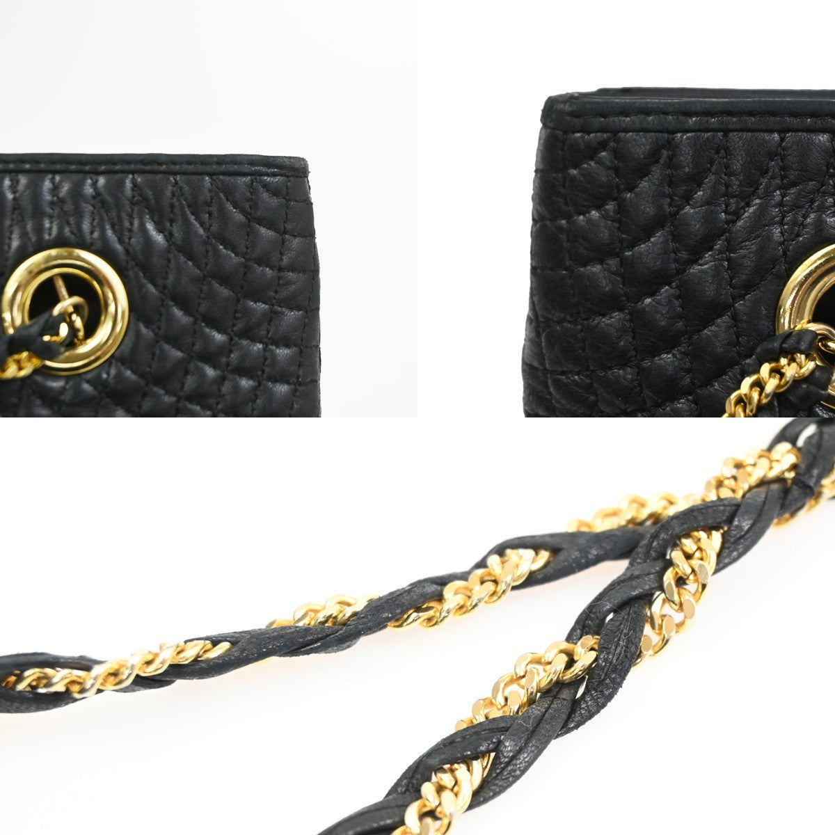 BALLY B Logo Quilted Chain Shoulder Bag Leather Black GHW Switzerland 01CA846