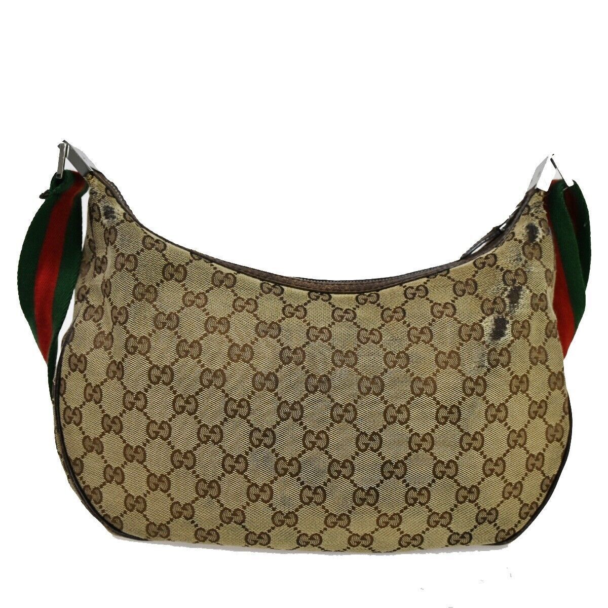 GUCCI GG Pattern Sherry Shoulder Bag Canvas Leather Brown Gold Italy 05YB696