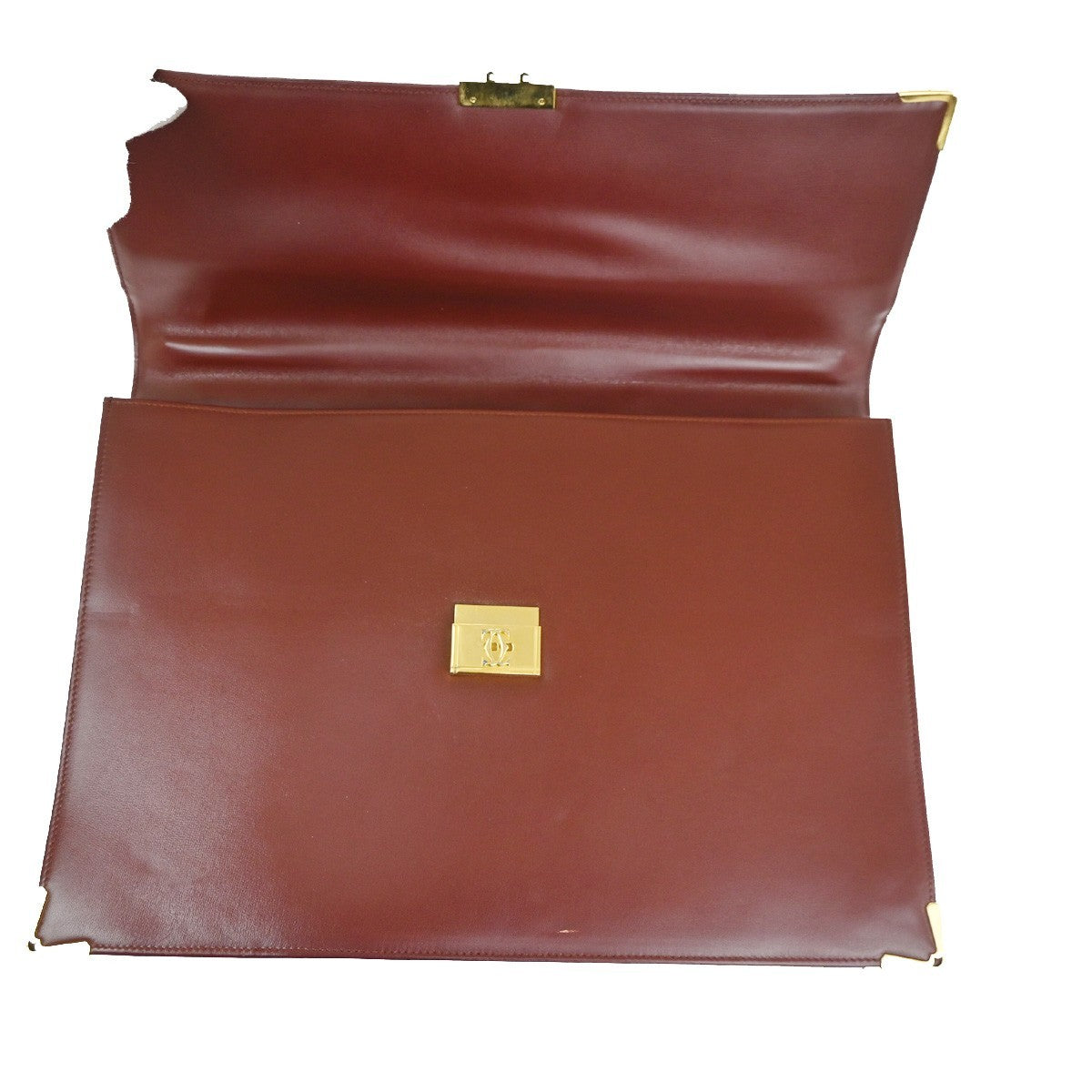 MUST DE CARTIER 2C Business Hand Bag Leather Bordeaux Red GHW Italy 31TA706