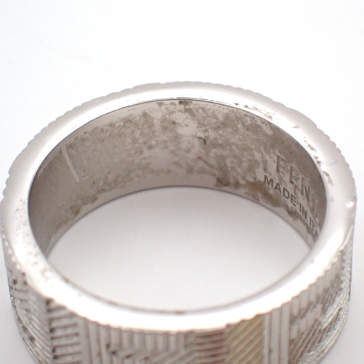 FENDI Logo Zucca Shadow FF Ring Size S Silver Plated Italy 01EG264