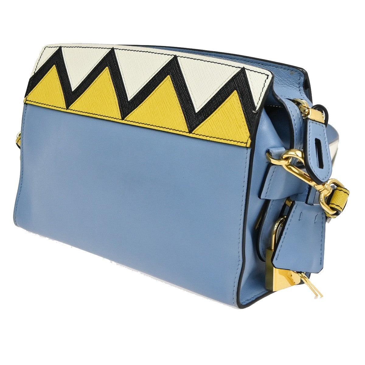 PRADA Esplanade Zig-Zag Crossbody Bag Leather Blue Yellow White GHW 99ZA218