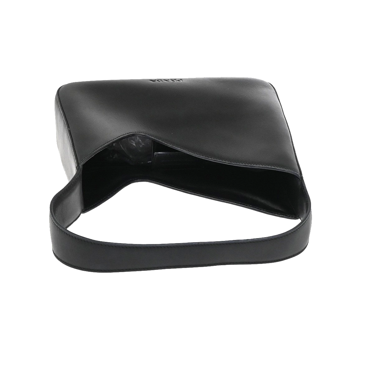 PRADA Logo Asymmetry Mini Hobo Shoulder Bag Leather Black Italy 11YJ086