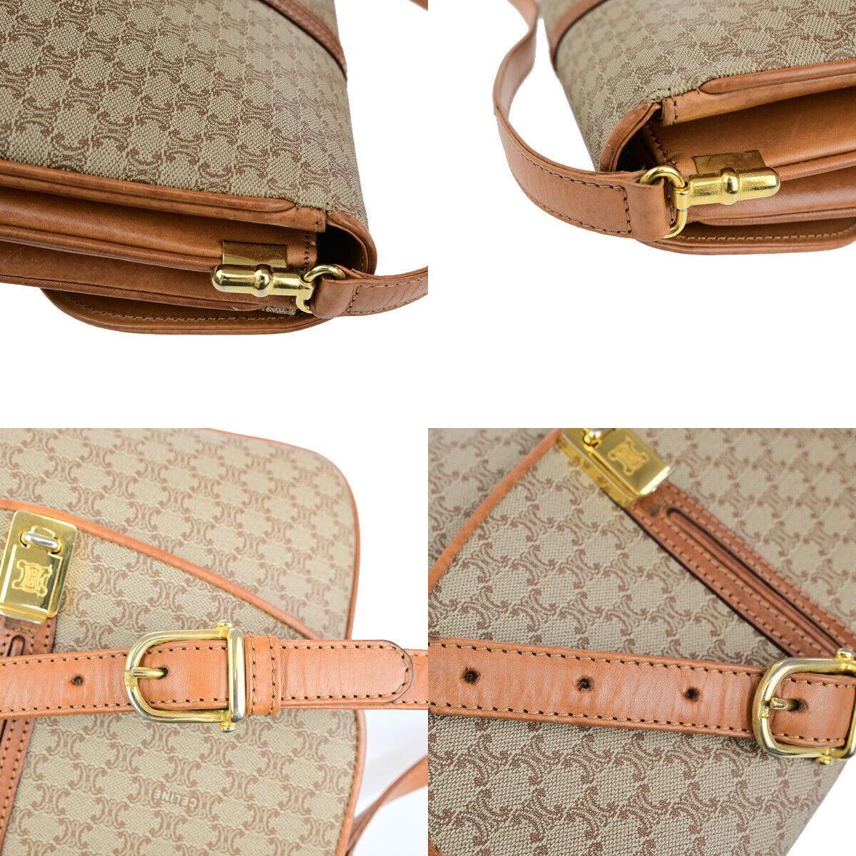 CELINE Logo Macadam Pattern Shoulder Bag PVC Leather Brown GHW Italy 36YG547