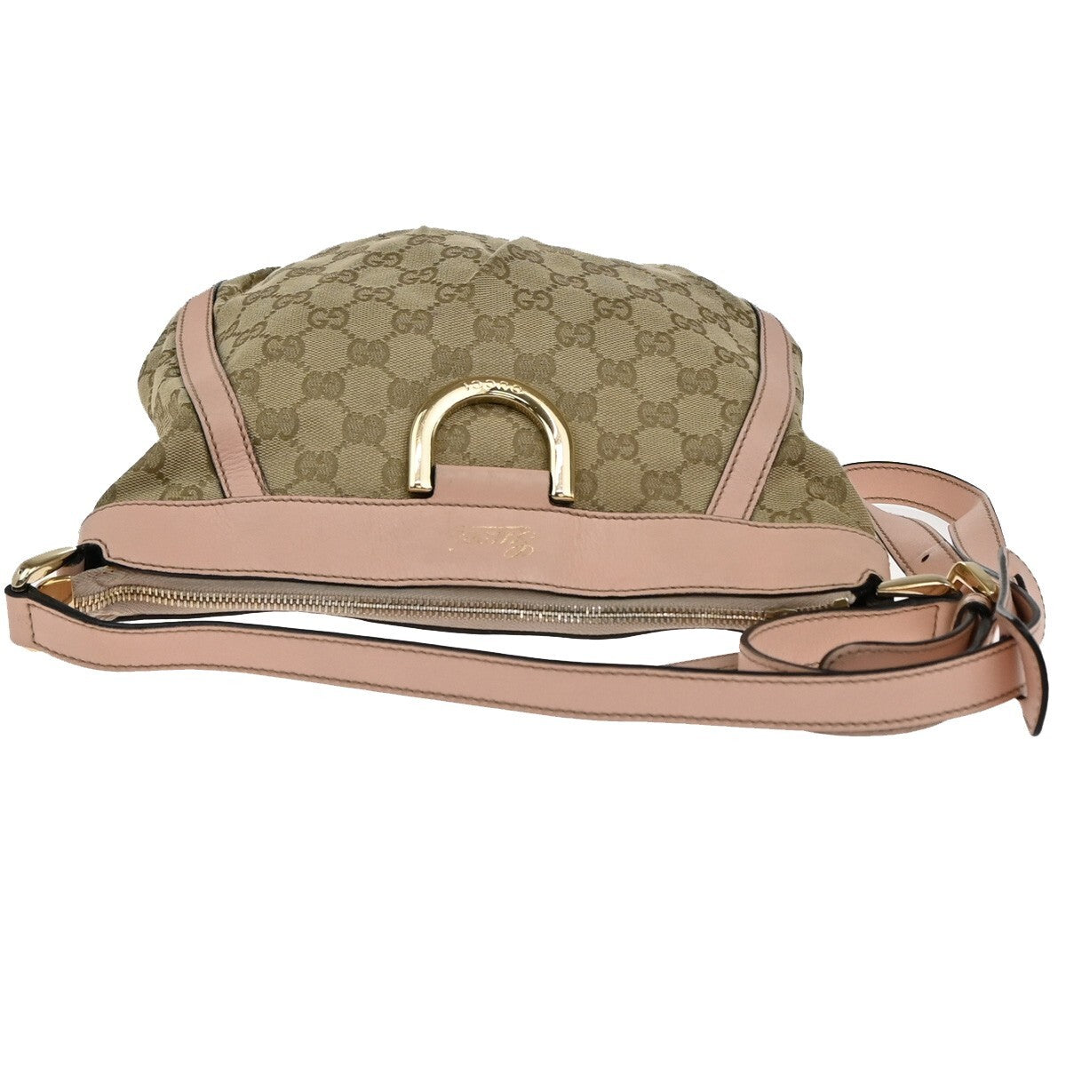 GUCCI Logo Abbey GG Pattern Shoulder Bag Canvas Leather Brown Pink GHW 86FB607