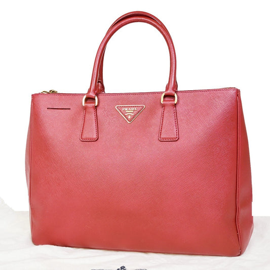 PRADA Logo Saffiano Shoulder Hand Bag Leather Red GHW Italy 76EC670