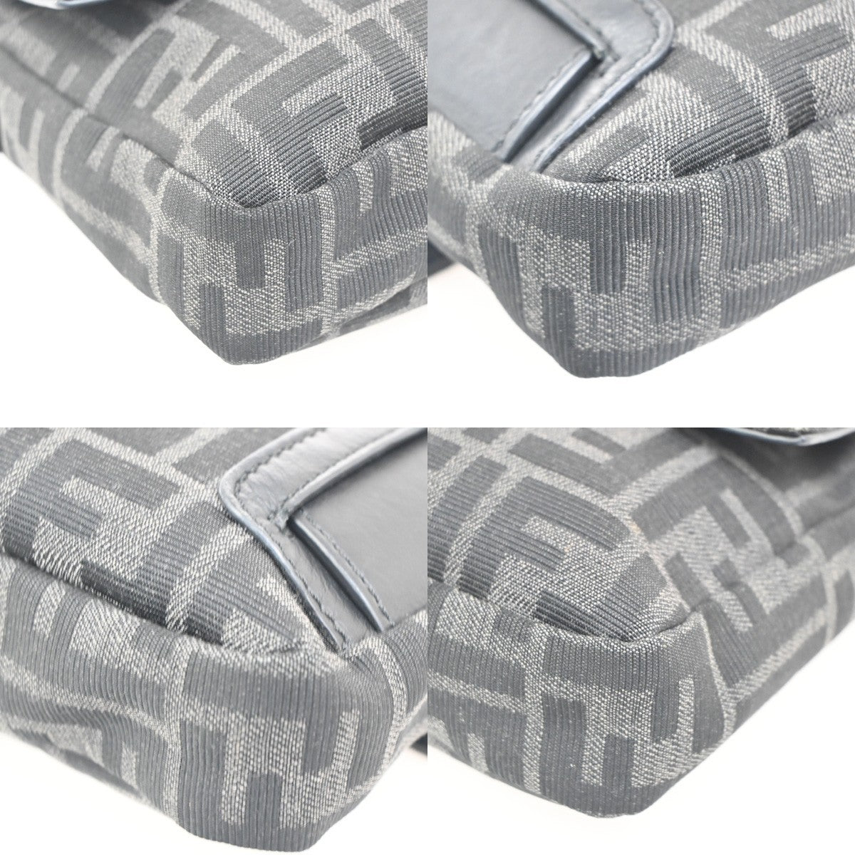 FENDI Mamma Baguette Shoulder Bum Bag Jacquard Leather Black SHW Italy 49RL755