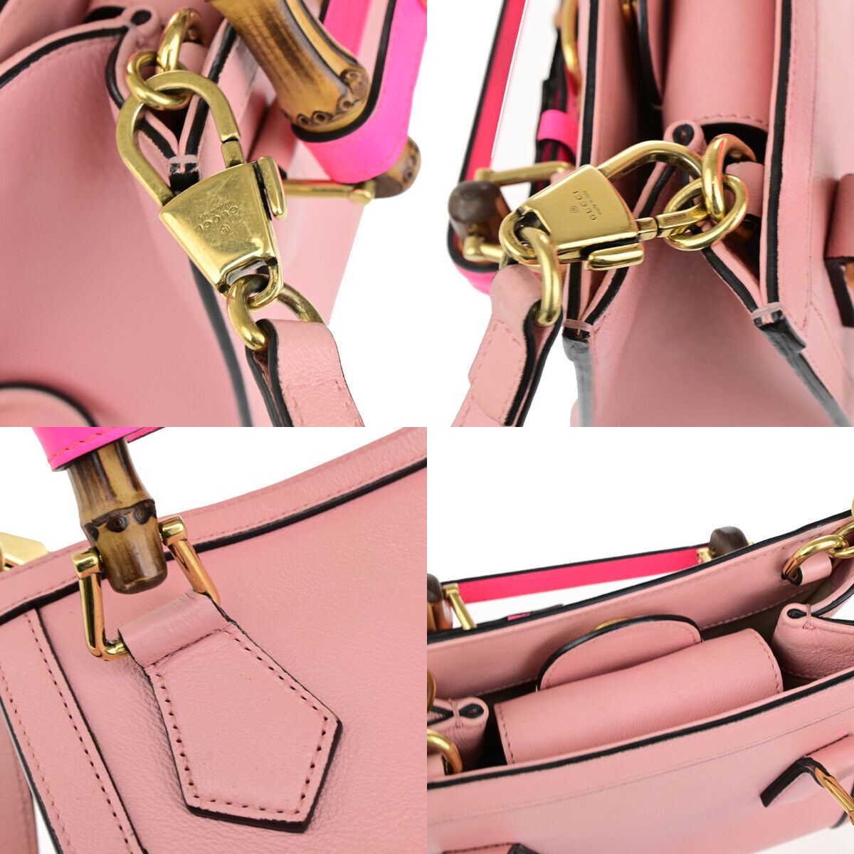 GUCCI Bamboo Diana Mini Tote 2Way Shoulder Hand Bag Leather Pink GHW 678RK731