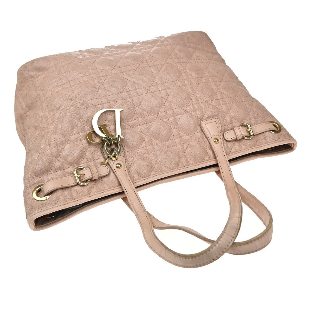 CHRISTIAN DIOR Panarea Cannage Shoulder Bag Coating Canvas Leather Pink 88KP284