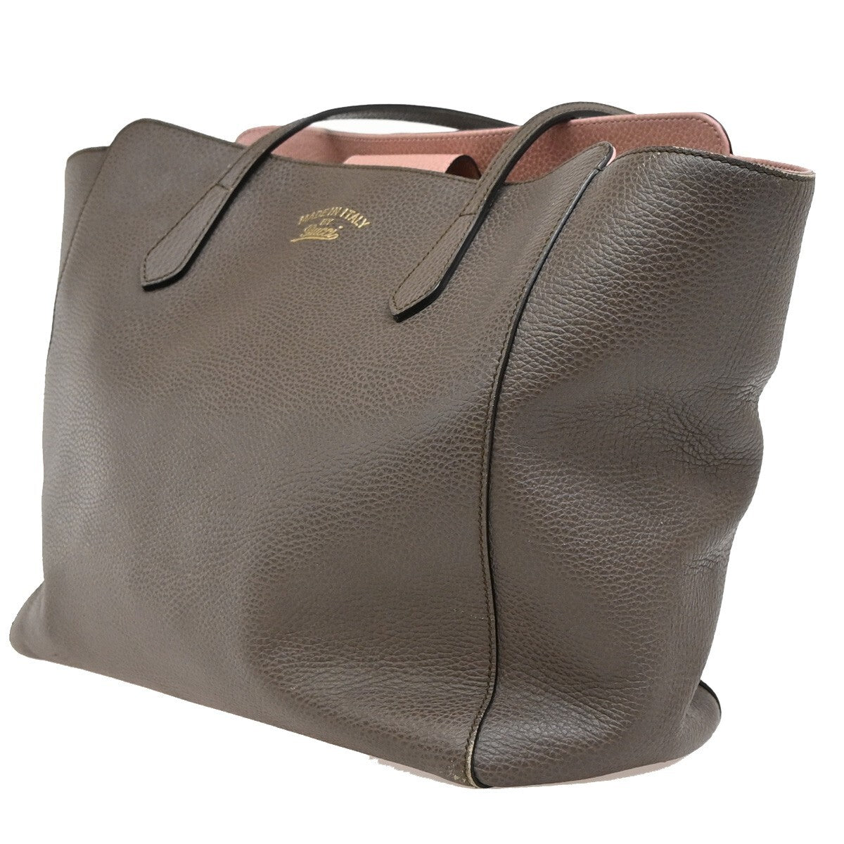 GUCCI Logo Swing Shoulder Tote Bag Leather Gray Pink GHW Italy 80EE613