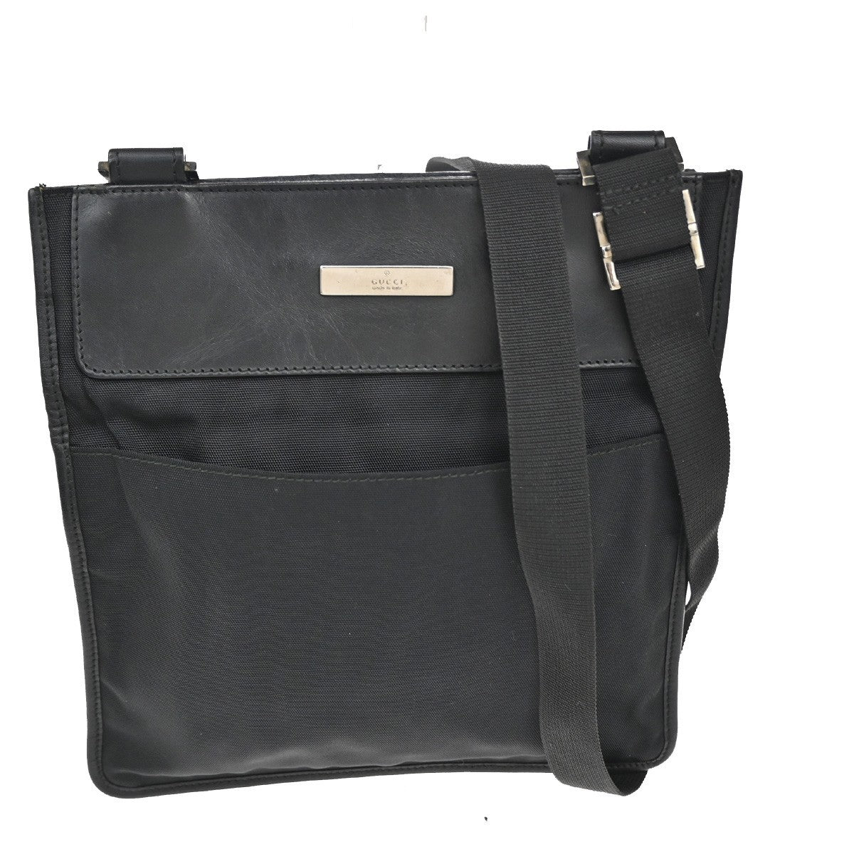 GUCCI Logo Crossbody Shoulder Bag Nylon Leather Black SHW Italy 05KC142