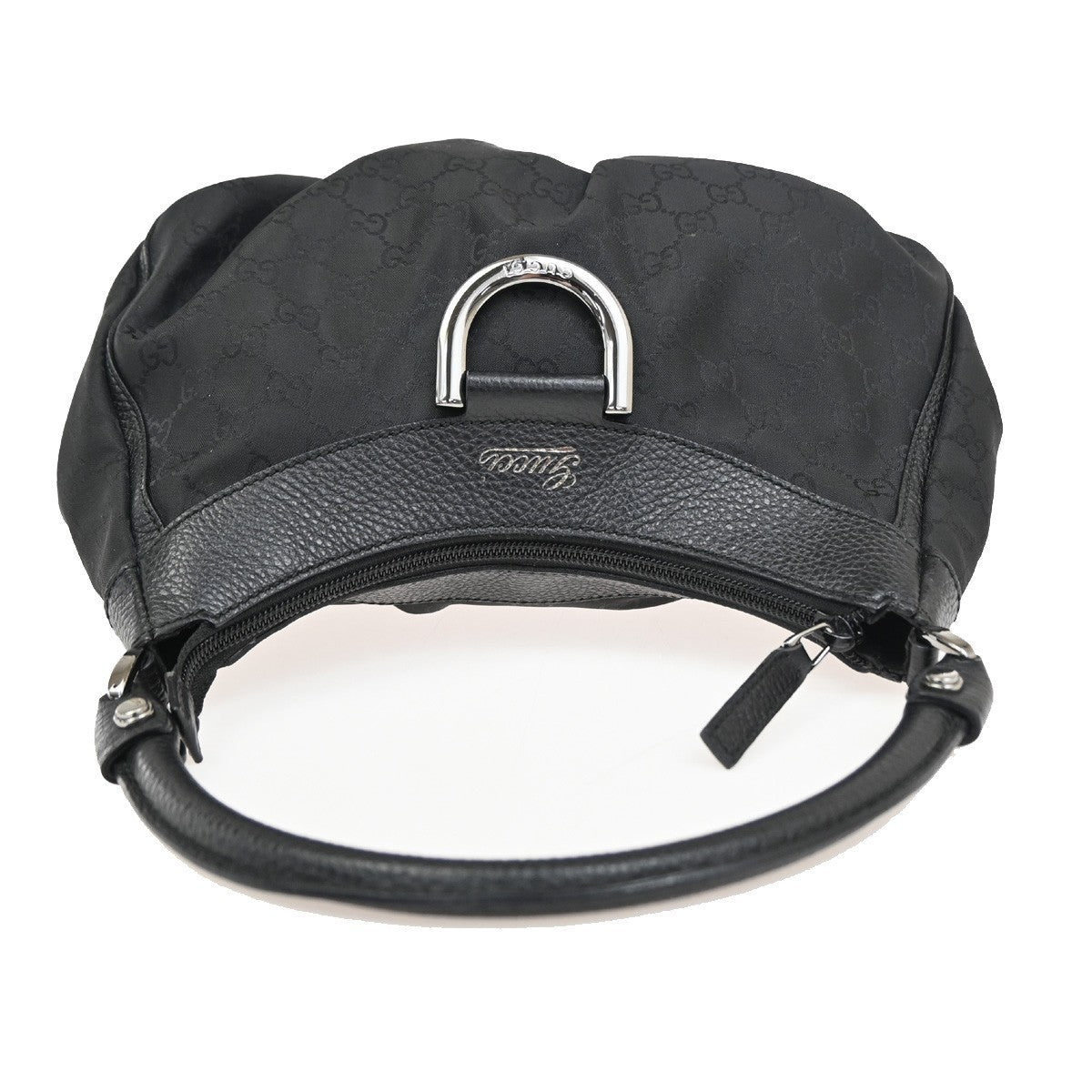 GUCCI Logo Abbey D-Ring GG Pattern Shoulder Bag Canvas Leather Black SHW 12ZA155