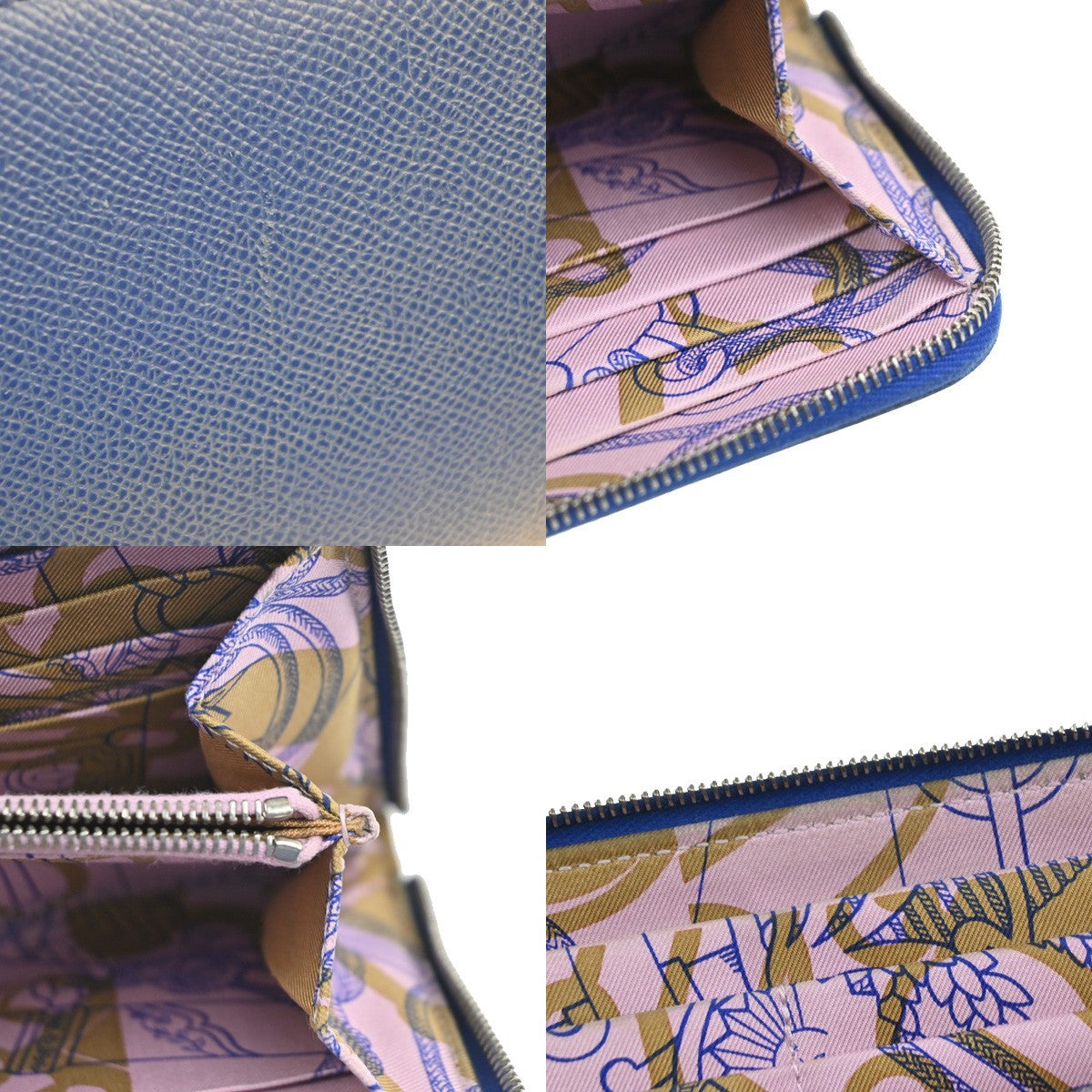 HERMES Azap Silk In Zip Around Long Wallet Epsom Leather Blue SHW France 38RL950