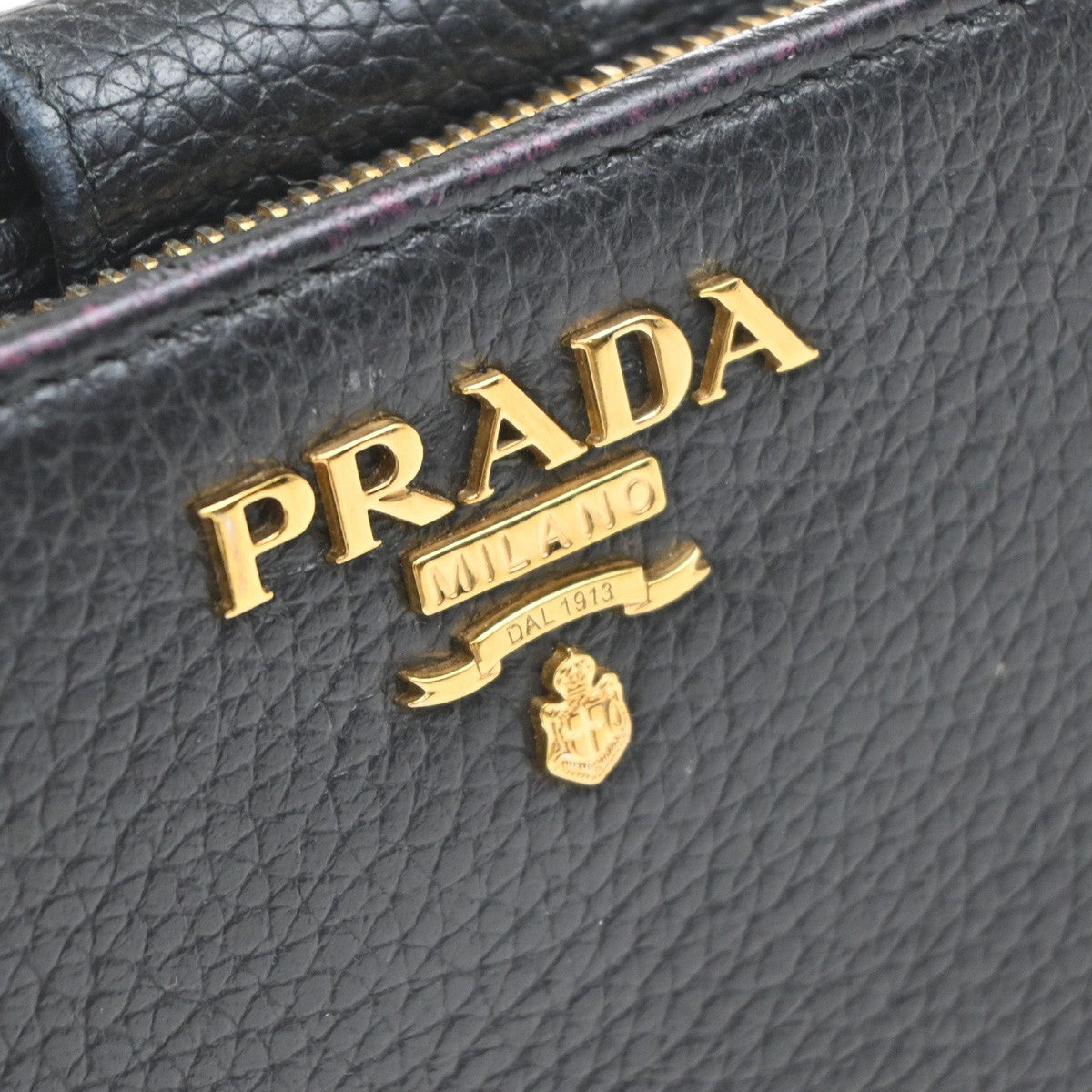 PRADA Logo Bifold Compact Wallet Purse Vitello Leather Black GHW Italy 65YJ111