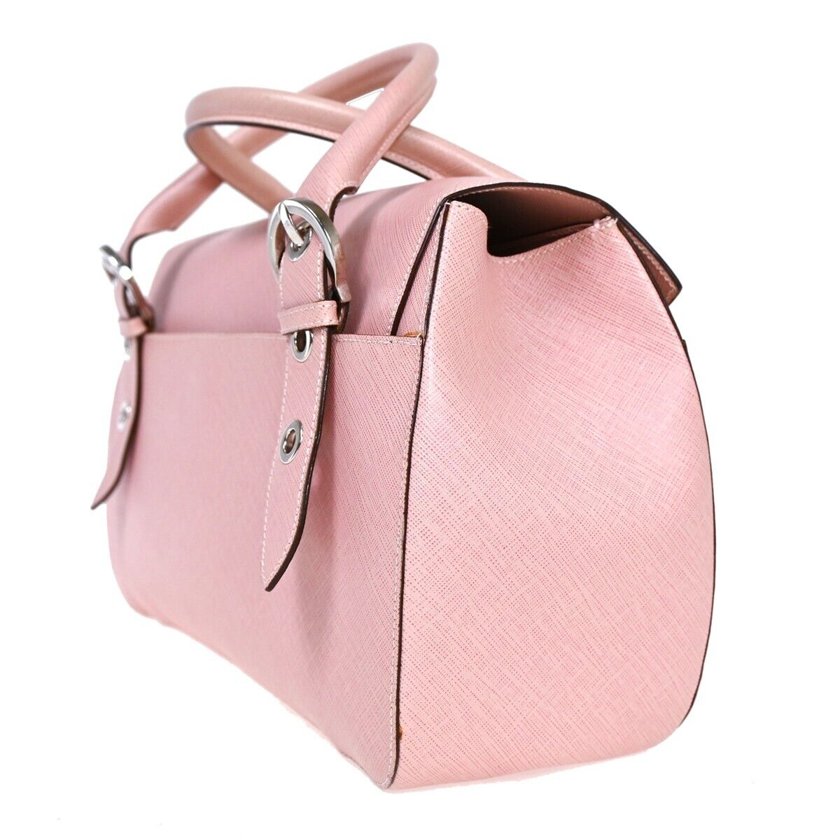 SALVATORE FERRAGAMO Gancini Hand Bag Leather Pink Silver Made in Italy 62HB105