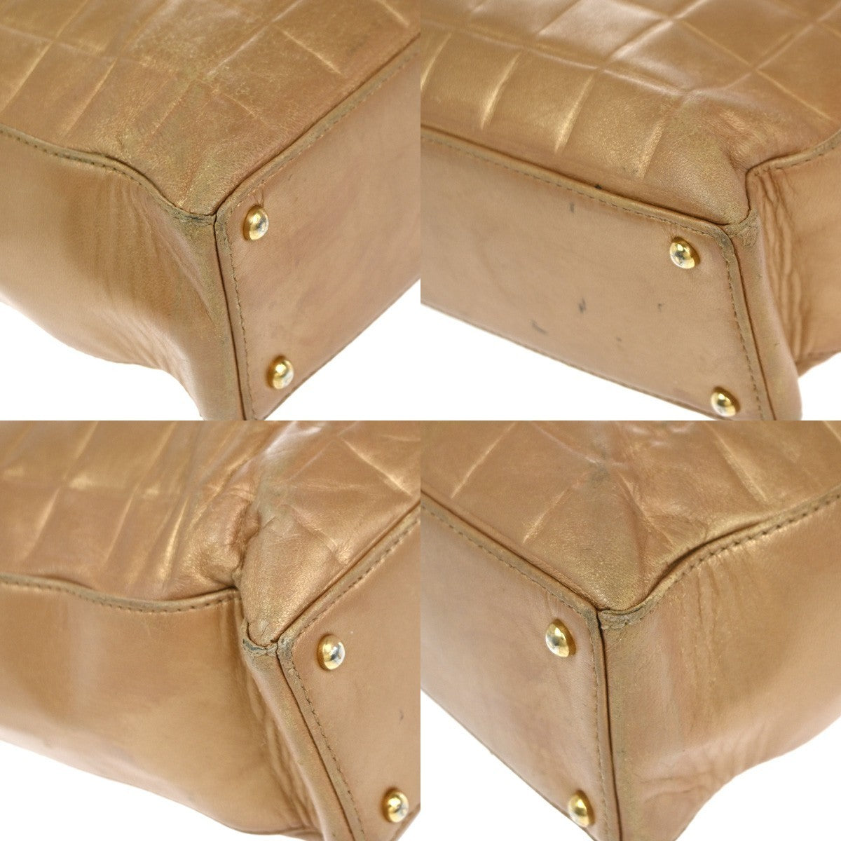 CHANEL CC Logo Chocolate Bar Shoulder Tote Bag Leather Gold Italy 10RP056