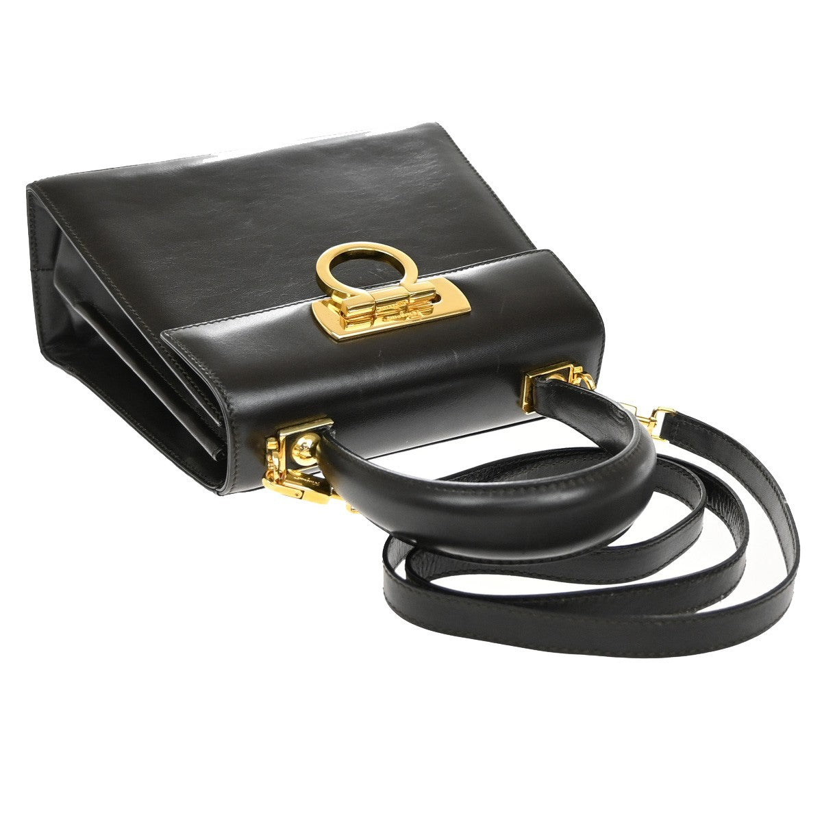 SALVATORE FERRAGAMO Logo Gancini 2Way Shoulder Hand Bag Leather Brown 83RF550