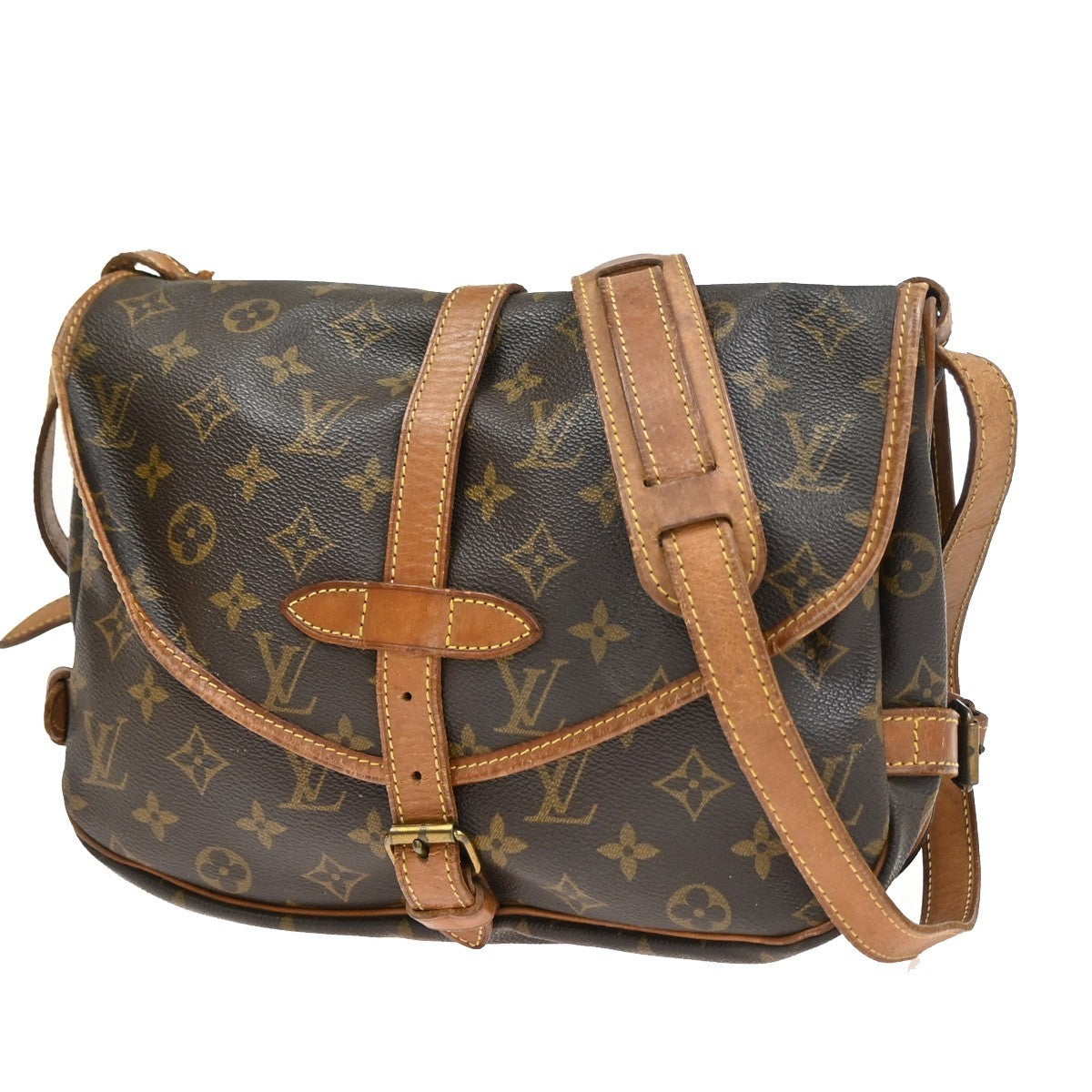 LOUIS VUITTON Logo Saumur 30 Shoulder Bag Monogram Leather Brown M42256 69YJ054