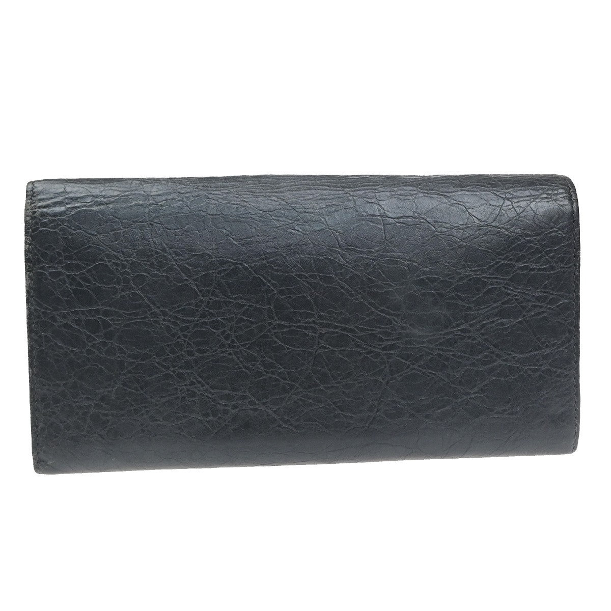BALENCIAGA Logo Classic Money Long Wallet Purse Leather Black SHW 62CB073