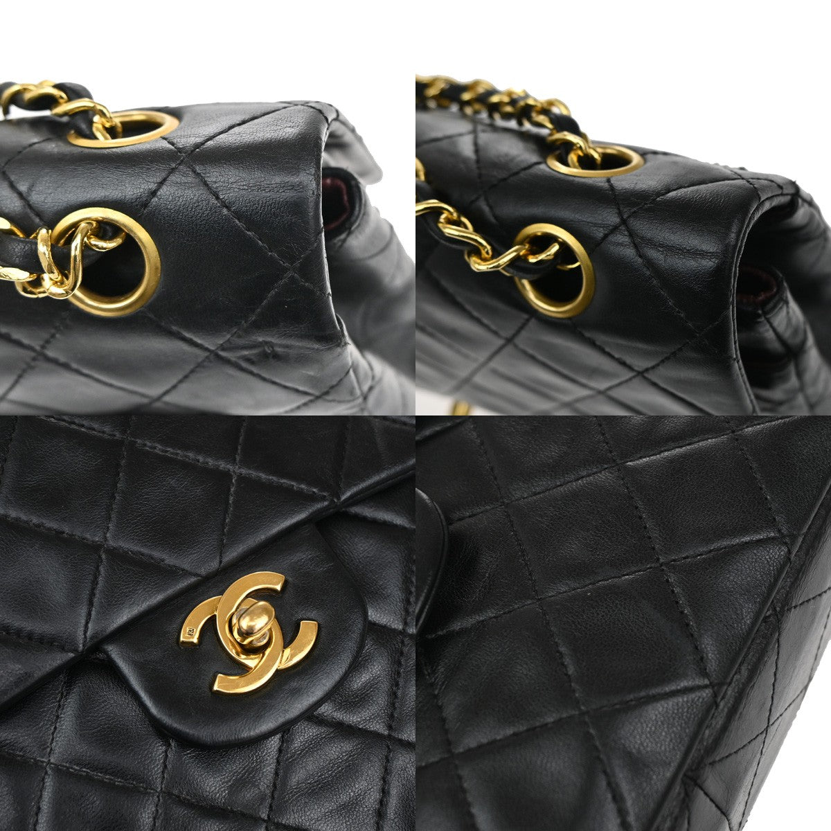 CHANEL CC Matelasse 25 Double Flap Chain Shoulder Bag Leather Black GHW 356RL110