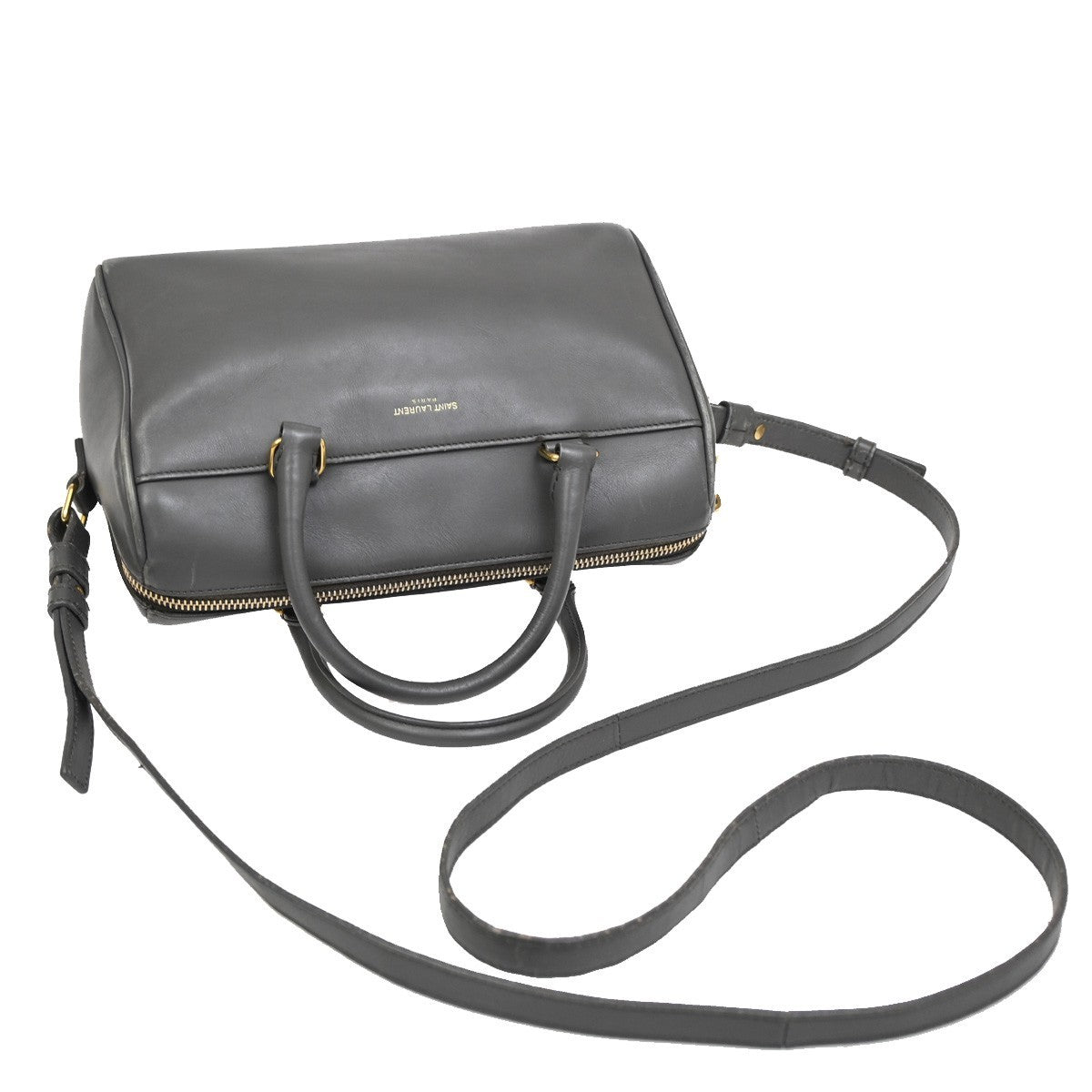 SAINT LAURENT Baby Duffle 2way Shoulder Hand Bag Leather Gray GHW Italy 84DA190