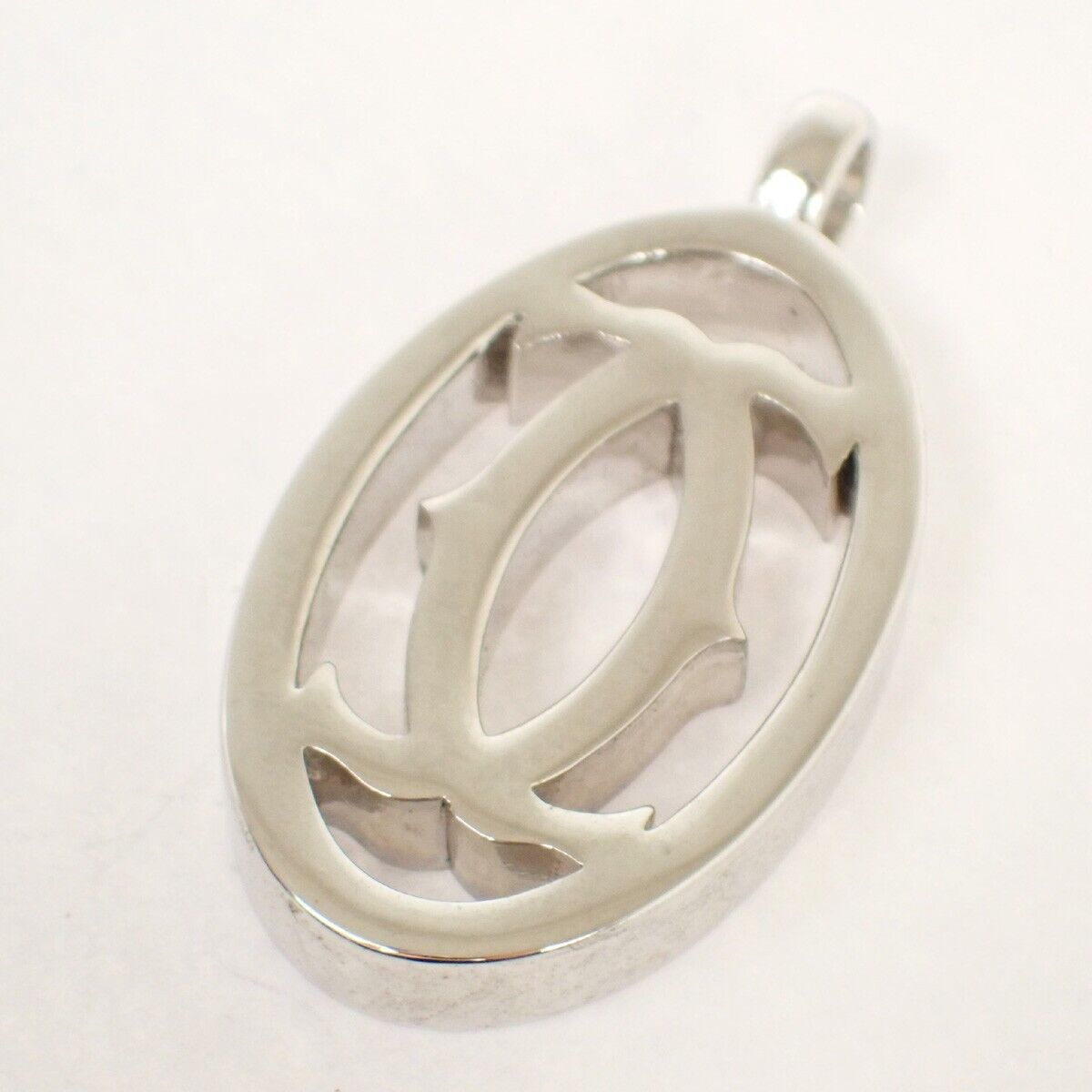 CARTIER 2C Logo Necklace Top Charm Silver Accessory 01EA562