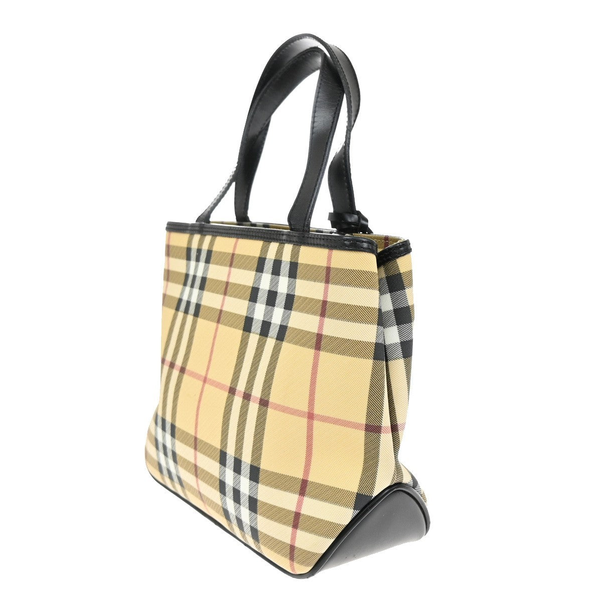 BURBERRY Logo Nova Check Hand Shoulder Bag Leather PVC Black Beige SHW 69KA989