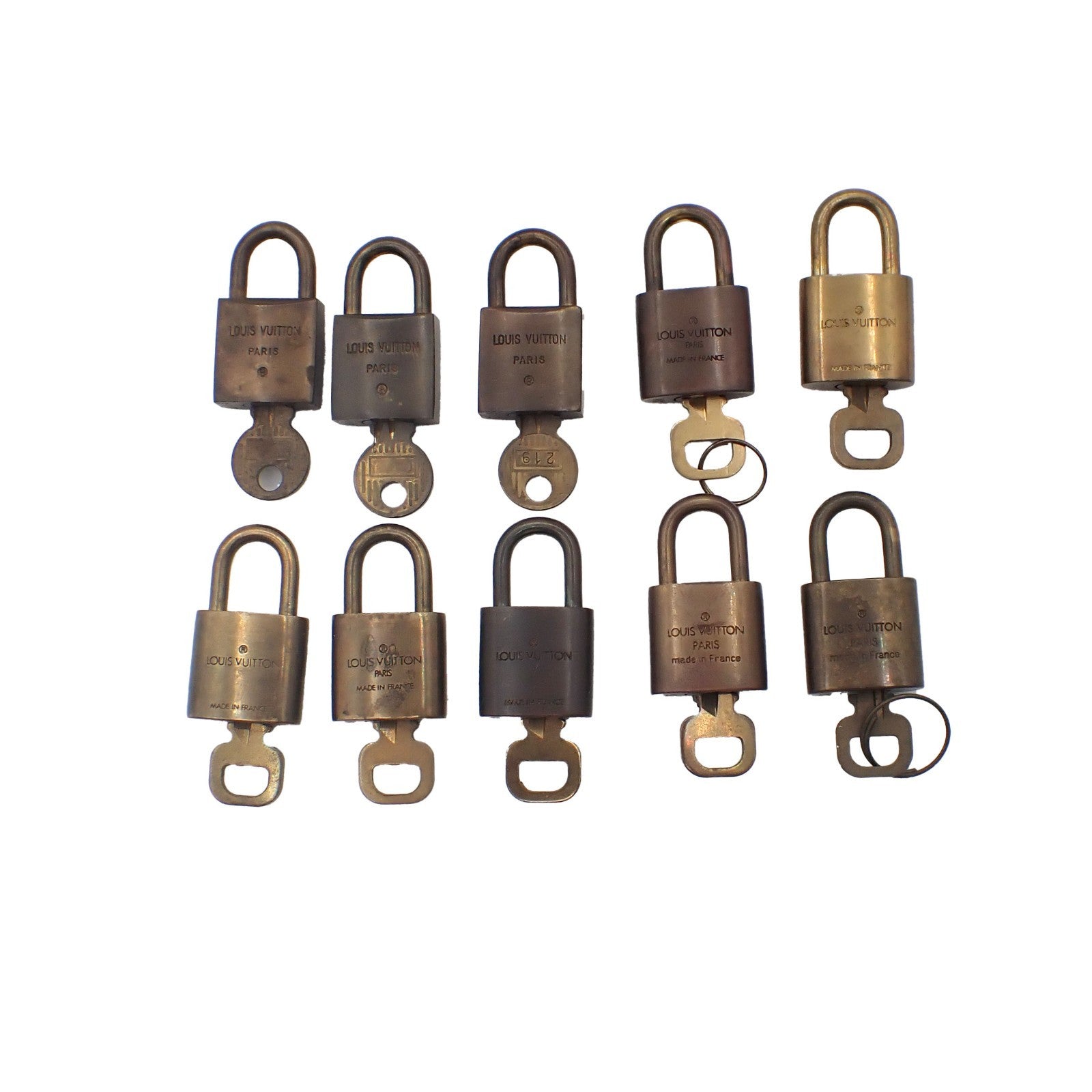 40.Live LOUIS VUITTON LV 10 SET PADLOCK KEY BAG CHARM CADENA GOLD PLATED 03EG409