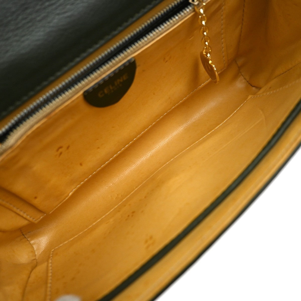 CELINE Logo 2Way Chain Shoulder Clutch Bag Leather Green GHW Italy 38KP439