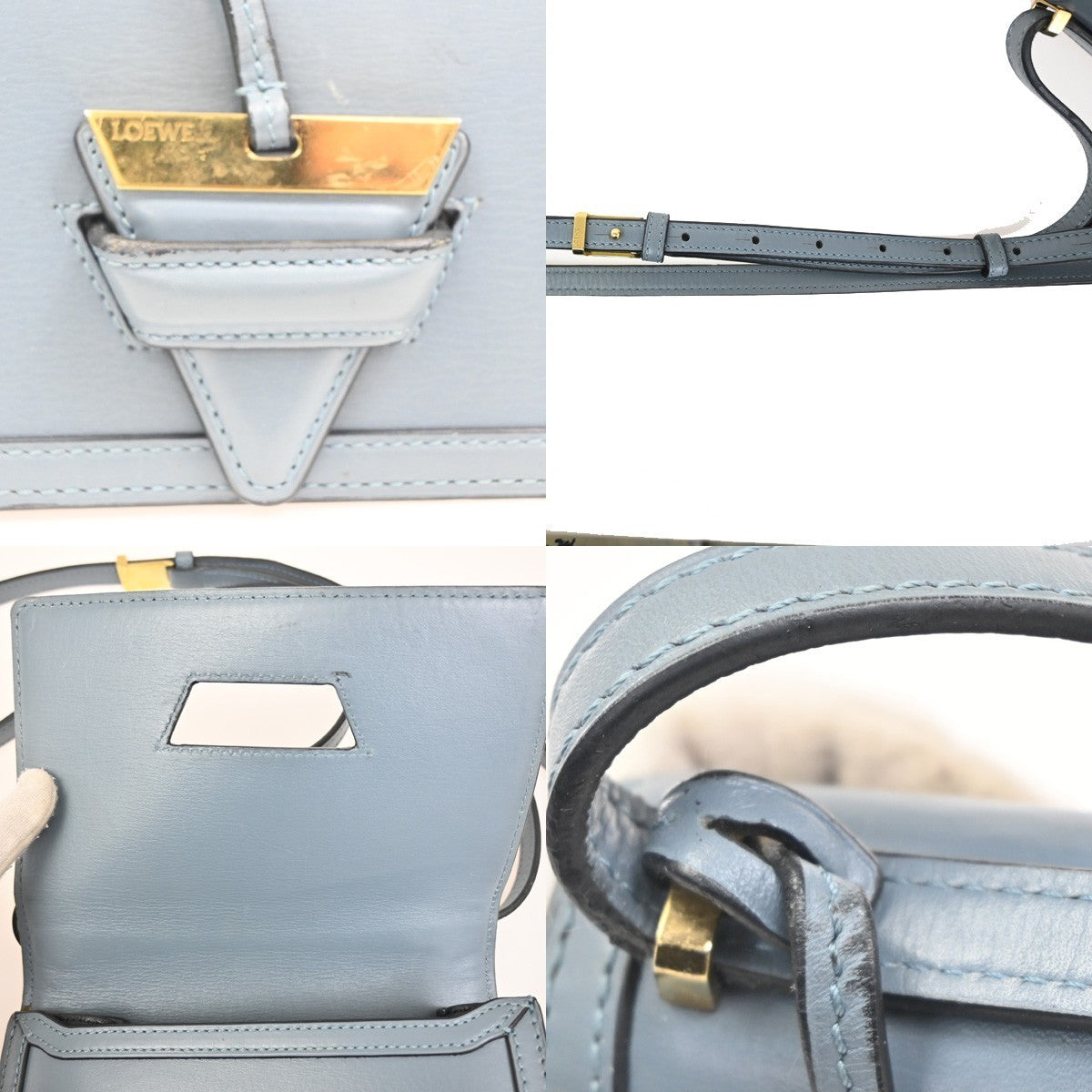 LOEWE Logo Barcelona Mini Shoulder Hand Bag Leather Blue GHW Spain 72RL756