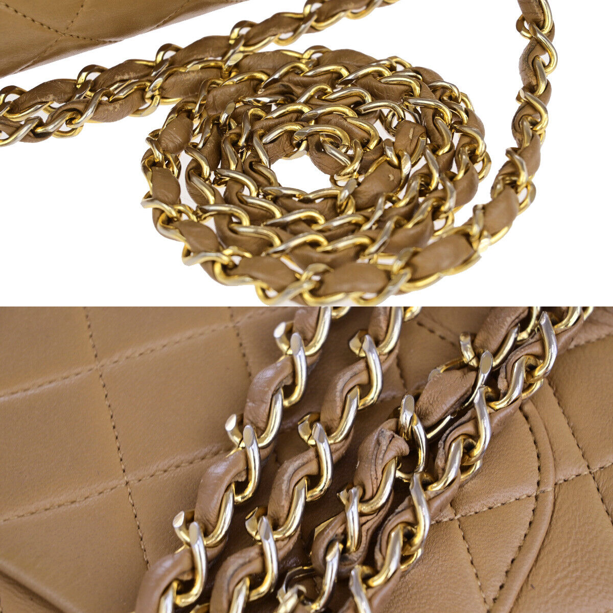 CHANEL CC Matelasse 25 Double Flap Chain Shoulder Bag Leather Beige GHW 332RK663