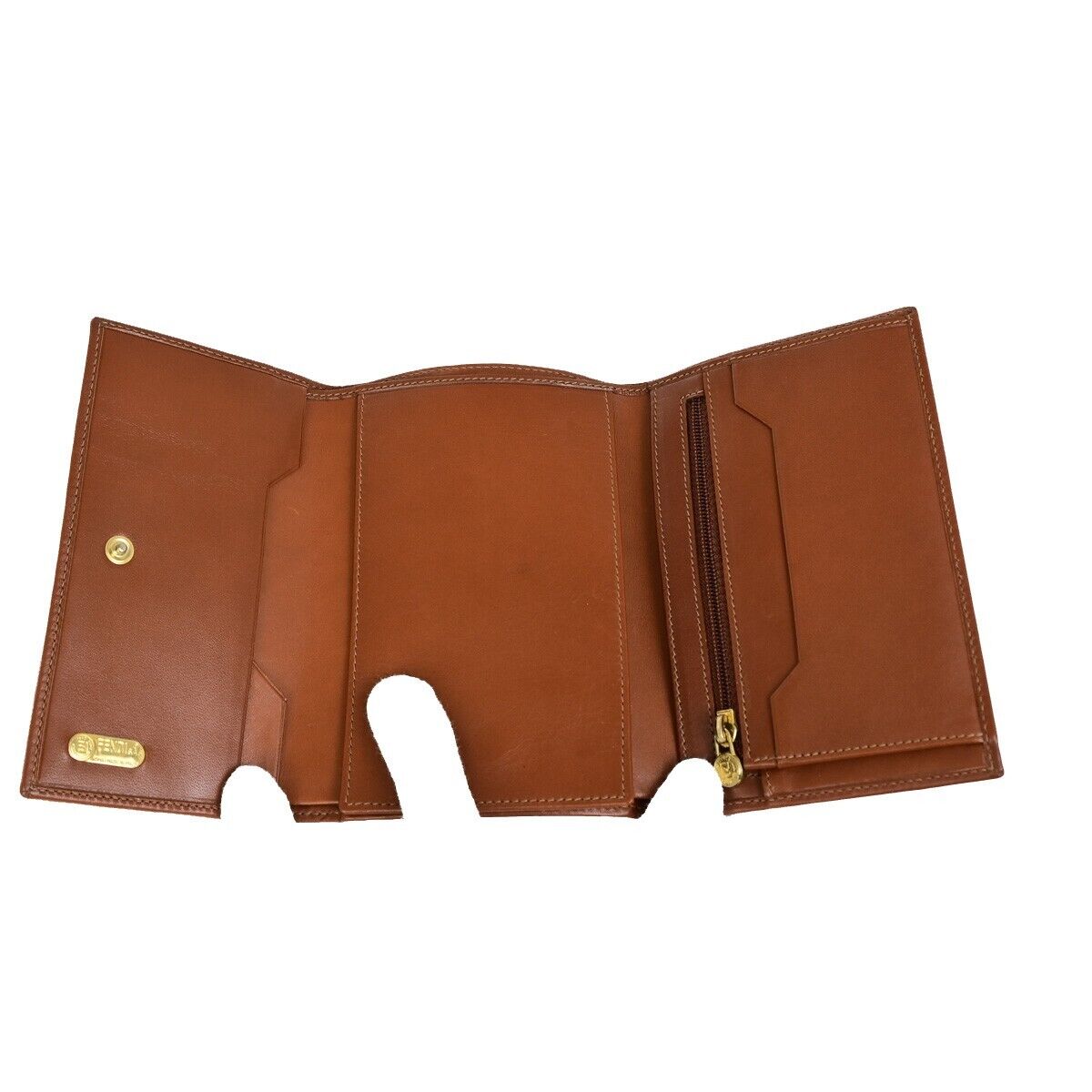 FENDI Logo Pequin Trifold Compact Wallet PVC Leather Brown Black Italy 05KA408