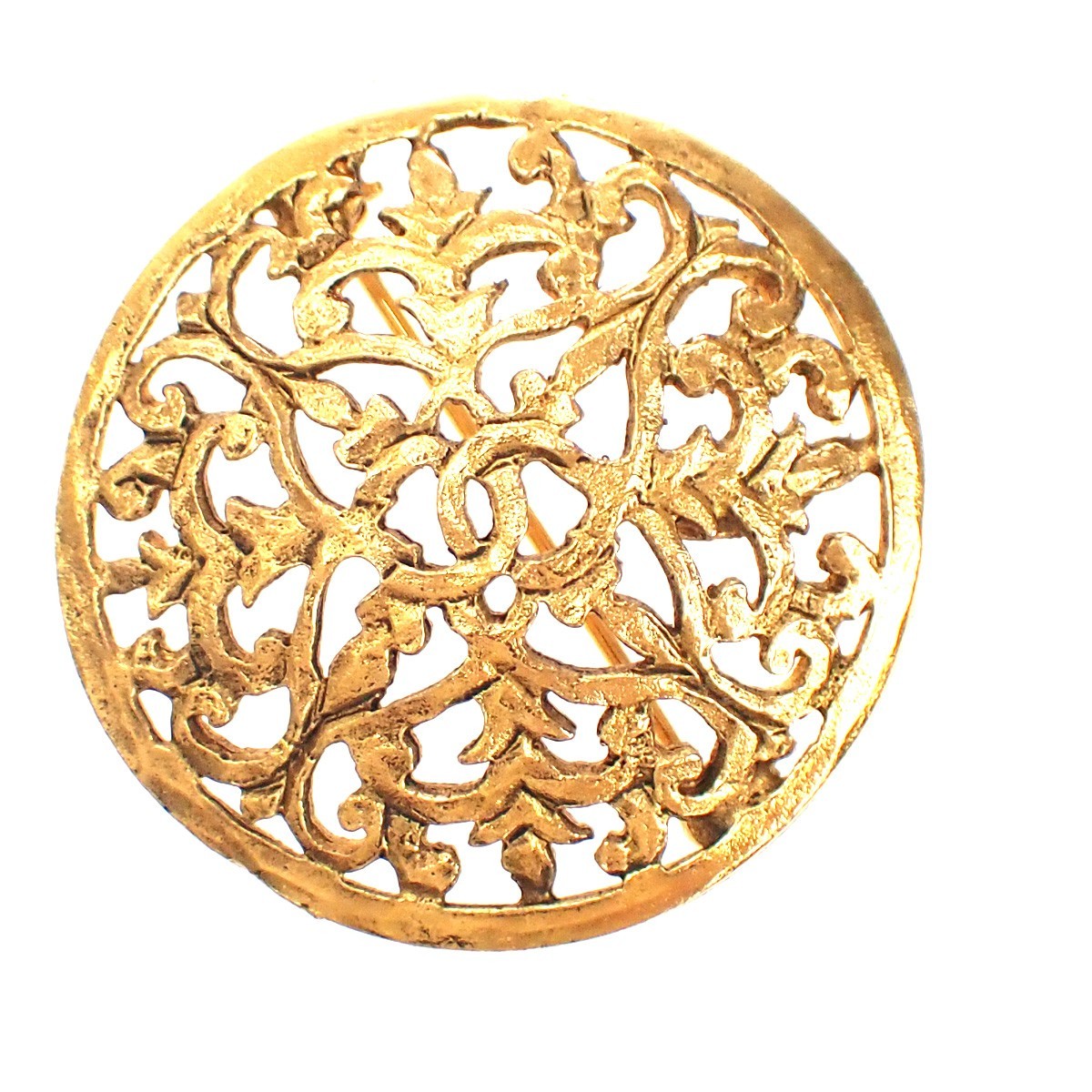 CHANEL CC Logo Round Pin Brooch 26 Gold GHW France Vintage 36YJ176