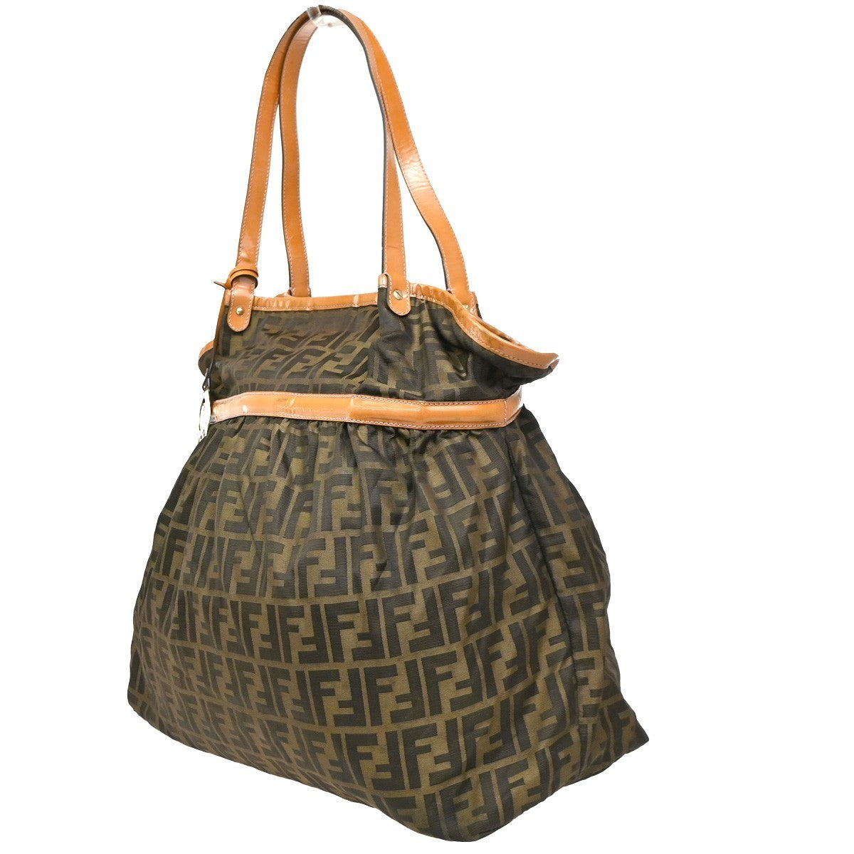 FENDI Zucca Pattern Gathered Shoulder Tote Bag Canvas Patent Leather BN 38CA729