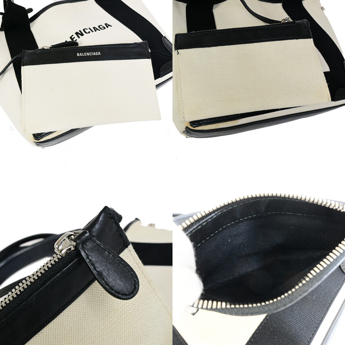 BALENCIAGA Navy Cabas XS 2Way Shoulder Hand Bag Canvas Leather WE BK 88YG007
