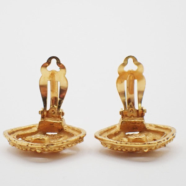 CHANEL CC Diamond Shape Button Earrings 96 AClip-On Gold GHW Vintage 83RL871